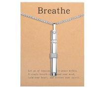 Breathing Necklace, Silver Black Chain Pendant Anxiety Rotating Necklaces Stainless Steel Breathing Necklace To Quit Smoking Trendy Fashion Jewelry Gift With Card, L, Stainless Steel, No Gemstone