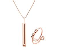 Breathing Necklace,Stress Relief Necklaces and Rings,Breathlace Whistle,Holder Lanyard Stainless Steel,for Anti-Anxiety,Meditation,Therapy,Gift Women Men Christmas Valentine Birthday (Rose Gold)