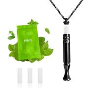 Breathing Necklace to Replace Bad Habit with 3pcs Refillable Mint Pods, Habit Support Necklace with Hollow Pattern for Stress Relief Sensory Fidget Necklace for Adults (Black)