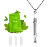 Breathing Necklace to Replace Bad Habit with 3pcs Refillable Mint Pods, Habit Support Necklace with Hollow Pattern for Stress Relief Sensory Fidget Necklace for Adults (Silver)