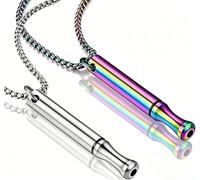 Breathing Necklace with Resistance, 2 PCS Portable Breathing Necklace Set, Stainless Steel Anxiety Whistles with Silent Design for Breathing Exercises and Meditation for All (Colorful, Silver)