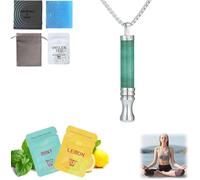 Breathing Necklace with Resistance - Flavoured Air Wooden Breathlace for Anxiety Relief, Stress Reduction & Mindful Breathing - Ideal for Adults in Work, Travel, and Relaxation (Green Crystal)