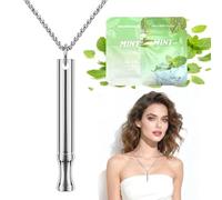 Breathing Necklace with Resistance - Mindful Breathing Exercise & Meditation Tool for Relaxation - Portable Focus Aid for Men & Women with 6pcs Refreshing Menthol Inserts (Silver)