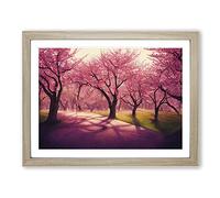 Breathtaking Cherry Blossom Trees Framed Print | A2 Oak Framed Wall Art | Ready to Hang | Modern Floral Picture | Living Room Bedroom Lounge Office