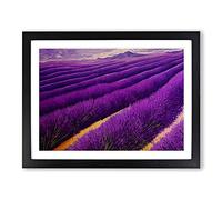 Breathtaking Lavender Flower Field Framed Wall Art Print A2 Black