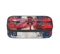 BREAUX Abstract Red Dragonfly Printed Large Capacity Cosmetic Bag, Toiletries Bag, Stationery Organiser., Black, One Size, Floral