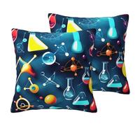 BREAUX Abstract Science Chemistry Print 2 Pack Linen Look Pillow Covers, Decorative Cushion Cases for Sofa, Bed, Living