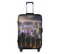 BREAUX Aerial Night of View Hong Kong print Trolley Suitcase Protective Cover Luggage Protective Cover Unique Double Sided Pattern, White, XL
