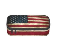BREAUX American flag print unisex pencil pouch, versatile stationery storage bag for office, travel or makeup, Black, One Size, Concise