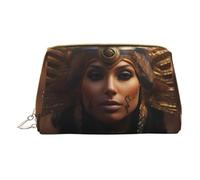 BREAUX Ancient Egypt Tribe Series Print Leather Portable Cosmetic Bag, Portable Cosmetic Clutch Bag, Leather Cosmetic Bag (Small), White, One Size