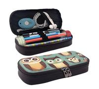 BREAUX Animal Cartoon Owls Cute Print Leather Cosmetic Bag, Leather Flap Case, Spacious Coin Purse, Storage Bag, Black, Black, One Size