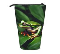 BREAUX Animal Frog Green Leaf Leaves print Telescopic pencil case, fit for multi-functional pencil makeup bag storage bag and wallet