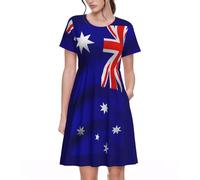 BREAUX Australian Flag Print Women's Round-Neck Short-Sleeve Dress - Breathable, Casual Effortlessly Comfortable, Black, 3XL