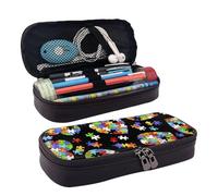 BREAUX Autism Awareness Puzzle Pieces Heart Print Leather Cosmetic Bag, Leather Flap Case, Spacious Coin Purse, Storage Bag, Black, Black, One Size