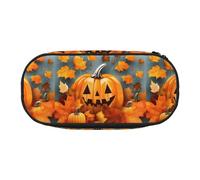 BREAUX Autumn Leaves Thanksgiving Day Pumpkin print Pencil case, makeup bag, sturdy storage bag, fit for office or travel essential accessories, Black, One Size, Portability