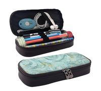 BREAUX Azurite Teal And Foil Gold Oil Marble Pattern Print Leather Cosmetic Bag, Leather Flap Case, Spacious Coin Purse, Storage Bag, Black, Black, One Size