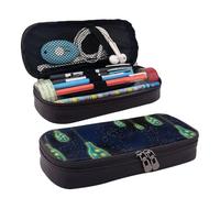 BREAUX Beautiful Bottle Of Under The Night Sky Print Leather Flap Cosmetic Case, Cosmetic Bag, Zipper Storage Bag, Leather Flap Stationery Bag, Black, Black, One Size
