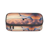BREAUX Beautiful Sky Airplane print unisex pencil pouch, versatile stationery storage bag for office, travel or makeup