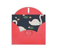 BREAUX Beautiful White Swans on The Lake Pearl veneer holiday greeting card, blank envelope, luxurious Christmas and New Year greeting card