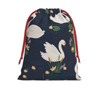 BREAUX Beautiful White Swans on The Lake Print Drawstring Present Bag Wrapping Reusable Bag Present Wrap Bags for Christmas