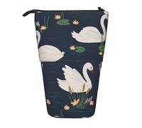 BREAUX Beautiful White Swans on The Lake print Telescopic pencil case, fit for multi-functional pencil makeup bag storage bag and wallet, Black, One Size, Fashion