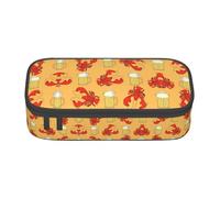 BREAUX Beer and crawfish pattern print unisex pencil pouch, versatile stationery storage bag for office, travel or makeup