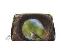 BREAUX Birds Nest Print Leather Portable Cosmetic Bag, Portable Cosmetic Clutch Bag, Leather Cosmetic Bag (Small), White, One Size