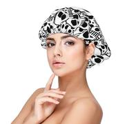 BREAUX Black and White Skulls Bonnet for Hair Protection, Sleep Cap for Women and Men, Soft Satin Sleep Cap with Elastic Band, Black, One Size, Black, One Size