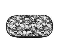 BREAUX Black and white skulls pattern print 300D Oxford Cloth Pencil Case Pouch, Double-Headed Zipper Design, Cosmetics and Organizer