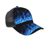 BREAUX Black Grey White Camo Print Baseball Cap, Curved Brim Mesh Baseball Cap, Adjustable Baseball Mesh Cap, Blue Flame, One size