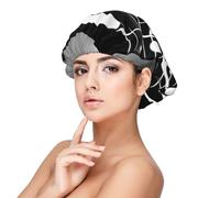 BREAUX Black White Music Note Bonnet for Hair Protection, Sleep Cap for Women and Men, Soft Satin Sleep Cap with Elastic Band, Black, One Size, Black, One Size