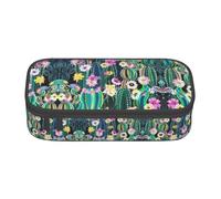 BREAUX Blooming Cactus print unisex pencil pouch, versatile stationery storage bag for office, travel or makeup