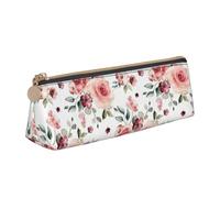 BREAUX Blossoming Rose Flowers print Triangle leather stationery storage bag, fit for travel and cosmetics storage