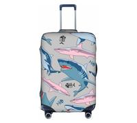 BREAUX Blue Cartoon Fish print Trolley suitcase protective cover, high elasticity fabric, trolley suitcase cover, White, L