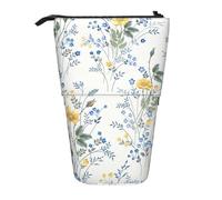 BREAUX Blue Flower Floral Pattern Roses print Telescopic pencil case, fit for multi-functional pencil makeup bag storage bag and wallet, Black, One Size, Fashion