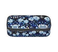 BREAUX Blue Flower Pattern Roses print unisex pencil pouch, versatile stationery storage bag for office, travel or makeup