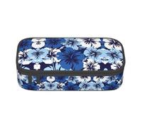BREAUX Blue hibiscus print unisex pencil pouch, versatile stationery storage bag for office, travel or makeup