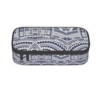 BREAUX Blue Polynesian Maori Tribal Pattern print unisex pencil pouch, versatile stationery storage bag for office, travel or makeup