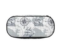 BREAUX boat Map print Pencil case, makeup bag, sturdy storage bag, fit for office or travel essential accessories, Black, One Size, Portability