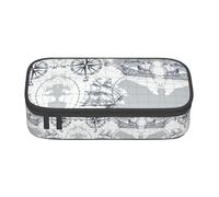 BREAUX boat Map print unisex pencil pouch, versatile stationery storage bag for office, travel or makeup
