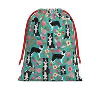 BREAUX Border Collie Florals Print Drawstring Present Bag Wrapping Reusable Bag Present Wrap Bags for Christmas
