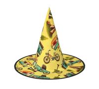 BREAUX Car and bicycle print Halloween Witch and Wizard Hat Witch Costume for Theme Decoration Halloween Party