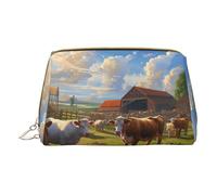 BREAUX Cattle Farm Sanctuary Print Leather Portable Cosmetic Bag, Portable Cosmetic Clutch Bag, Leather Cosmetic Bag (Small), White, One Size