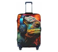 BREAUX Chameleon listen music print Trolley Suitcase Protective Cover Luggage Protective Cover Unique Double Sided Pattern, White, S
