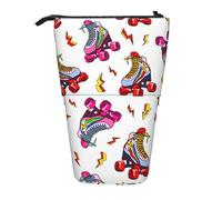 BREAUX Color Roller Skates Print print Telescopic pencil case, fit for multi-functional pencil makeup bag storage bag and wallet, Black, One Size, Fashion