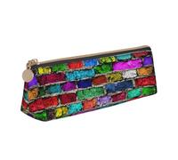BREAUX Colorful Brick print Triangle leather stationery storage bag, fit for travel and cosmetics storage