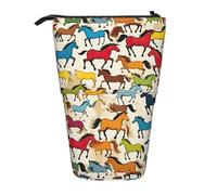 BREAUX Colorful Cartoon Horses print Vertical retractable pencil case, fashionable wallet, multifunctional storage bag