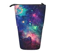 BREAUX colorful Galaxy print Telescopic pencil case, fit for multi-functional pencil makeup bag storage bag and wallet, Black, One Size, Fashion