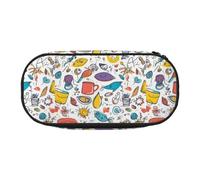 BREAUX colorful Hand Drawn Feathers On White print 300D Oxford Cloth Pencil Case Pouch, Double-Headed Zipper Design, Cosmetics and Organizer