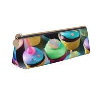 BREAUX Colorful Happy Birthday Cupcakes print Triangle leather stationery storage bag, fit for travel and cosmetics storage